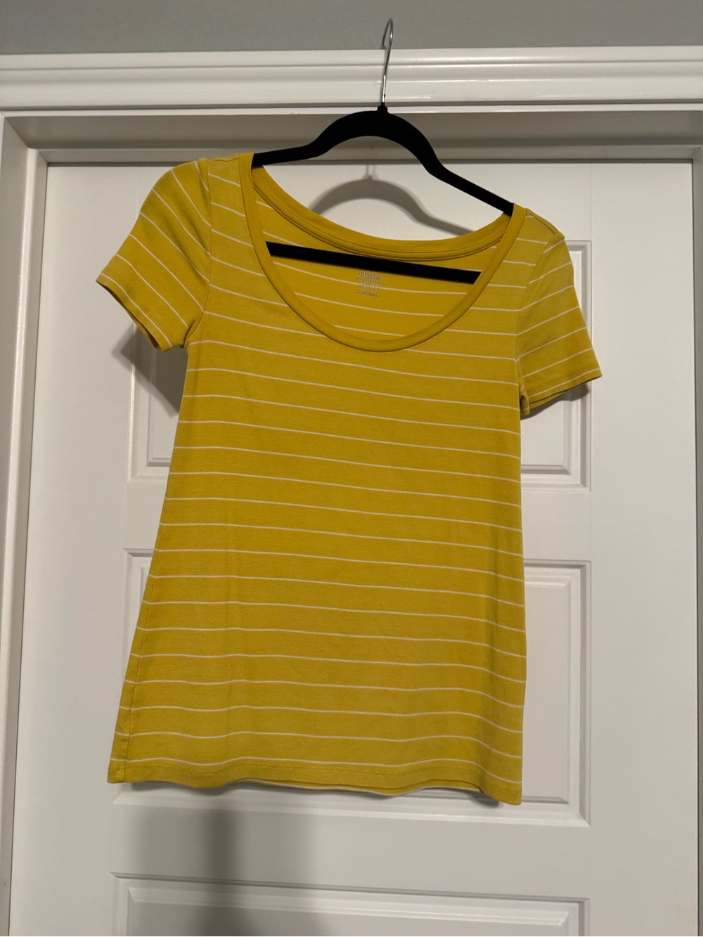 Old Navy Yellow & White Striped Scoop Neck Tee